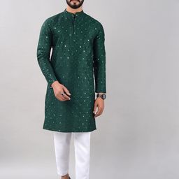 VILLAIN Ethnic Motifs Embroidered Sequinned Kurta With Pyjamas-picture-12