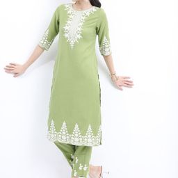 KETCH Ethnic Motifs Embroidered Regular Thread Work Kurta With Trousers-51