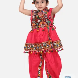 BownBee Boys Ethnic Motifs Embroidered Mirror Work Kurta with Dhoti Pants & Cap-image-79