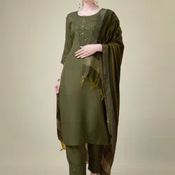 devkison Designer Women Floral Embroidered Regular Thread Work Kurta with Churidar & With Dupatta-18
