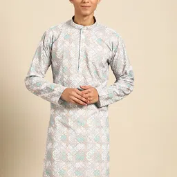 MANQ Ethnic Motifs Embroidered Mandarin Collar Long Sleeves Straight Kurta-picture-25