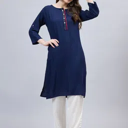 THE PAJAMA FACTORY Roll-Up Sleeves Thread Work Straight Kurta-51