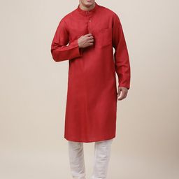 Fabindia Men Red Solid Long Sleeves Kurta-37