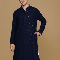 Sanwara Mandarin Collar Long Sleeves Sequins Cotton Straight Kurta-picture-25