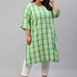 AURELIA Plus Size Checked Flared Sleeves Kurta-52