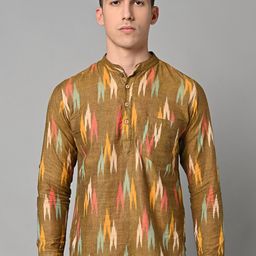Vastraa Fusion Abstract Ikat Printed Mandarin Collar Pure Cotton Short Kurta-picture-40