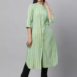 AURELIA Striped Mandarin Collar Pure Cotton Kurta-picture-15