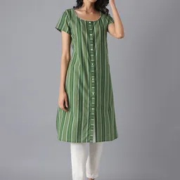 AURELIA Women Green Striped Flared SleevesKurta-image-25