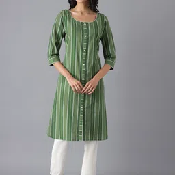 AURELIA Women Green Striped Kurta-picture-35