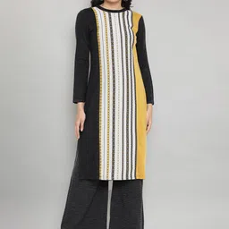 AURELIA Women Grey Striped Straight Kurta-picture-10