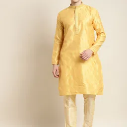 SOJANYA Woven Design Mandarin Collar Thread Work Cotton Silk Kurta-picture-11