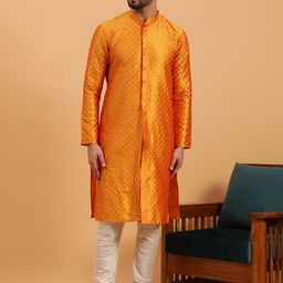 NAMASKAR Ethnic Motifs Woven Design Silk Straight Kurta-image-74