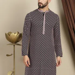 Anouk Pink Geometric Embroidered Mandarin Collar Long Sleeves Sequinned Cotton Kurta-image-93