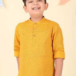 Fabindia Boys Ethnic Motifs Block Printed Band Collar Cotton A-Line Kurta-19