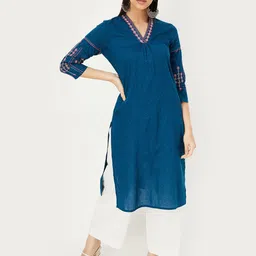 max Geometric Self Design V-Neck Thread Work Kurta-66