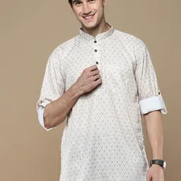 Anouk Beige Floral Printed Mandarin Collar Straight Cotton Short Kurta-picture-53