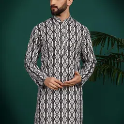 Armaan Ethnic Mandarin Collar Geometric Long Sleeves Cotton Kurta-9