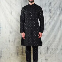 Vrundavan ethics Geometric Embroidered Mirror Work Straight Kurta-picture-28