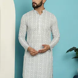 SOJANYA Ethnic Motifs Embroiedred Seqence Cotton Straight Kurta-picture-30