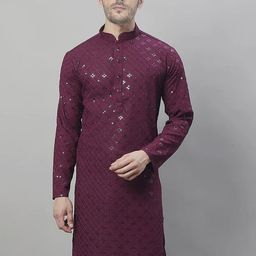 SG LEMAN Geometric Embroidered Mandarin Collar Sequinned Straight Kurta-19