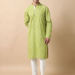 FILORI Abstract Woven Design Mandarin Collar Cotton Straight Kurta-picture-57