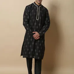 FILORI Men Ethnic Motifs Woven Design Mandarin Collar Thread Work Straight Kurta-picture-30