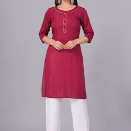 DORIYA Striped Sequinned Cotton Straight Kurta-picture-7