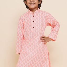 Aj DEZInES Boys Ethnic Motifs Printed Mandarin Collar Long Sleeves Pure Cotton Kurta-14