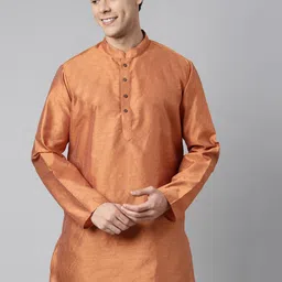 TATTVA Men Rust Polyester Mandarin Collar Short Kurta-image-1