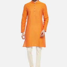 indus route by Pantaloons Men Orange Solid Mandarin Collar Straight Kurta-picture-32