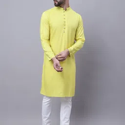 even Band Collar Long Sleeves Pure Cotton Kurta-image-44