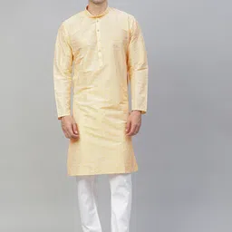 MANQ Men Yellow Ethnic Motifs Mandarin Collar Straight Kurta-image-62