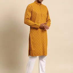 MANQ Geometric Embroidered Mandarin Collar Sequin Straight Kurta-image-5