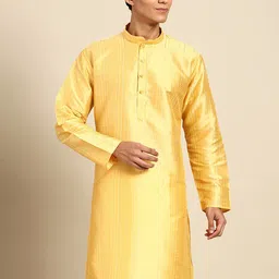 MANQ Striped Woven Design Cotton Silk Thread Work Kurta-image-99