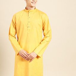 MANQ Geometric Woven Design Mandarin Collar Pure Cotton Straight Kurta-image-24