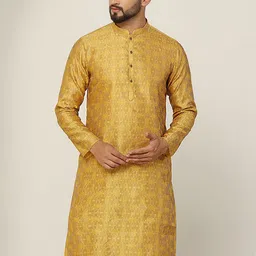 KISAH Ethnic Woven Design Mandarin Collar Jacquard Straight Regular Kurta-picture-31
