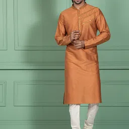 KISAH Mandarin Collar Mirror Work Straight Kurta-image-6