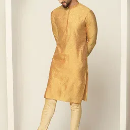 KISAH Floral Woven Design Jacquard Mandarin Collar Kurta-30