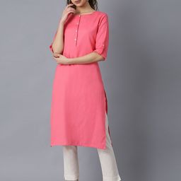 W Women Pink Solid Kurta-image-89