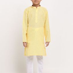 KRAFT INDIA Boys Yellow Thread Work Cotton Kurta-picture-42