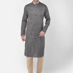 TABARD Men Grey & Gold-Toned Woven Design Cotton Kurta-image-2