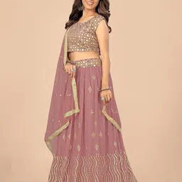 Nityanta Fab Peach-Coloured & Gold-Toned Embroidered Patchwork Semi-Stitched Lehenga & Unstitched Blouse-12