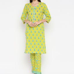 Jevi Prints Ethnic Motifs Printed Pure Cotton Kurta with Trousers Set-picture-0