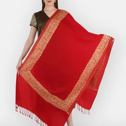 MUFFLY Women Embroidered Pashmina Woolen Shawl With Tasselled Border-51