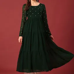 Poshak Hub Floral Yoke Design Thread Work Georgette Tiered Anarkali Kurta-picture-58