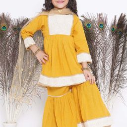 Little Bansi Girls Regular Thread Work Pure Cotton Kurta With Sharara & Dupatta-image-93