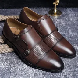 LOUIS STITCH Men Textured Italian Genuine Leather Handmade Formal Monks-image-63