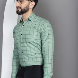 Indian Needle Classic Windowpane Checked Pure Cotton Formal Shirt-image-86