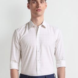 Arrow New York Slim Fit Windowpane Checked Pure Cotton Formal Shirt-image-71