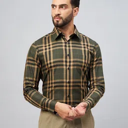 LOUIS STITCH Comfort Regular Fit Tartan Checked Spread Collar Cotton Formal Shirt-image-95